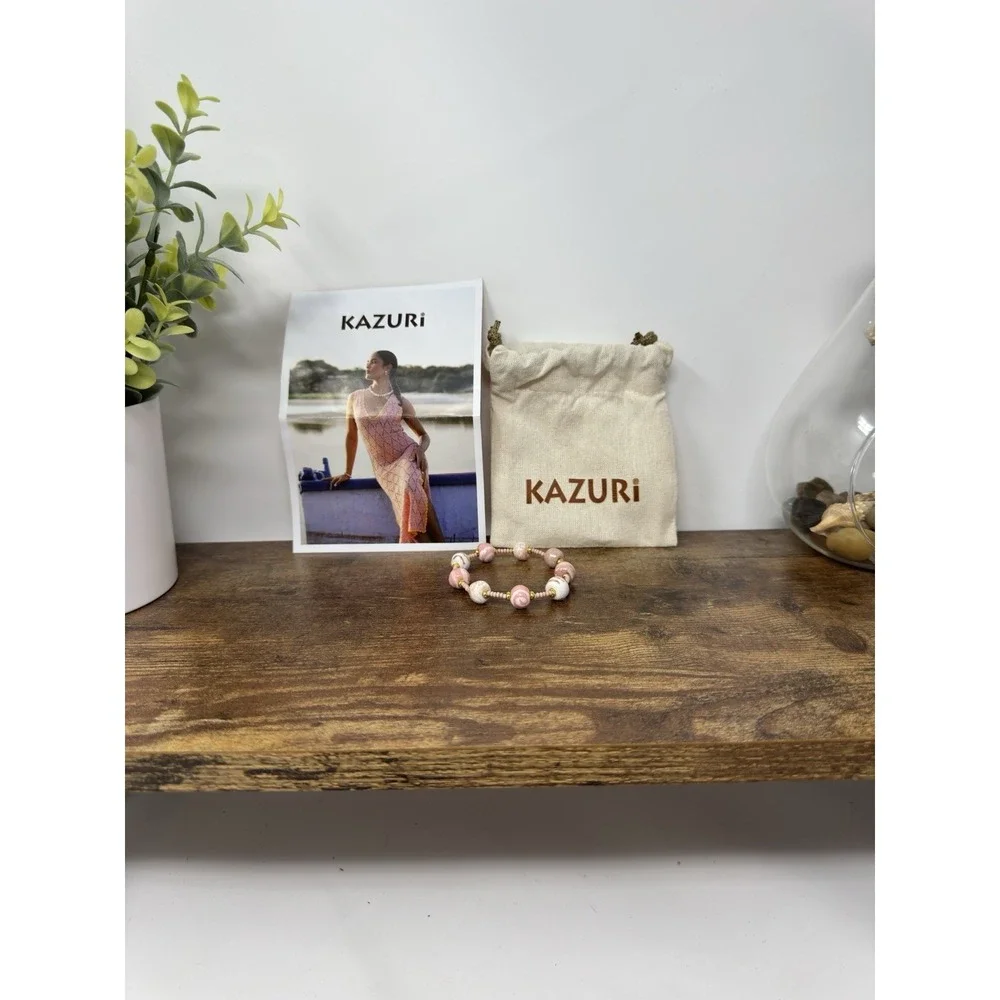 Kazuri Pink‎ Clay Hand Painted Beaded Bracelet Hand Made in Kenya Elastic
